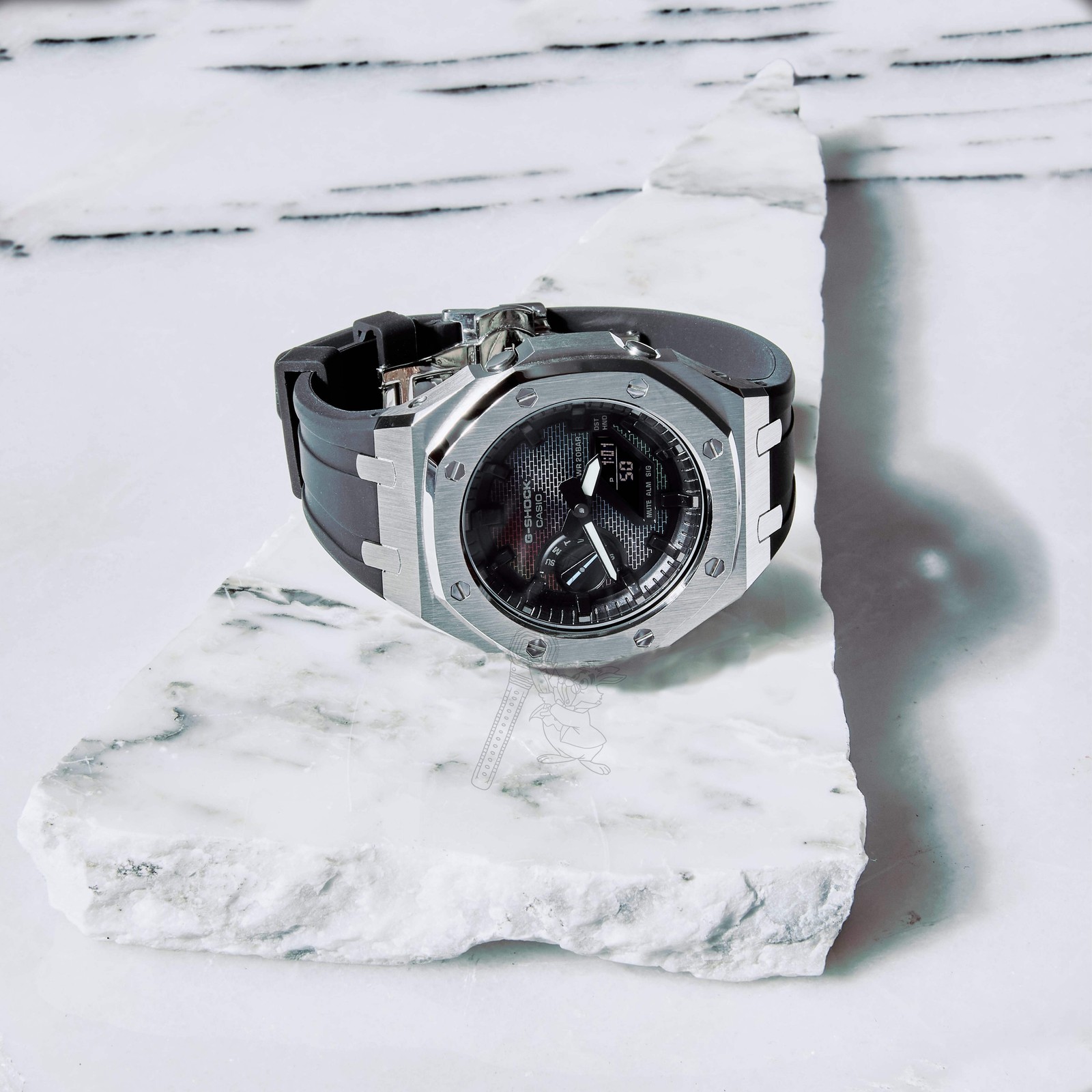 Casio GA-2100 G-Shock Watch – Metal Case & Rubber Strap Mod – Brick Dial