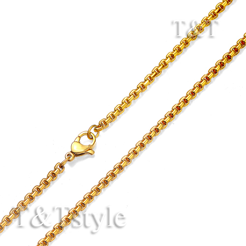 T&T 2mm 14K Gold GP Stainless Steel Round Box Chain Necklace (C145)