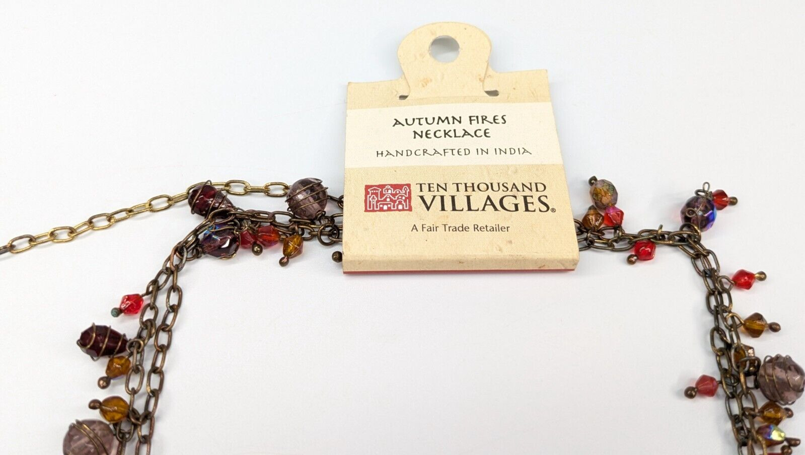 Ten Thousand Villages “Autumn Fires Necklace” Made in India NWT 42-46″ Long