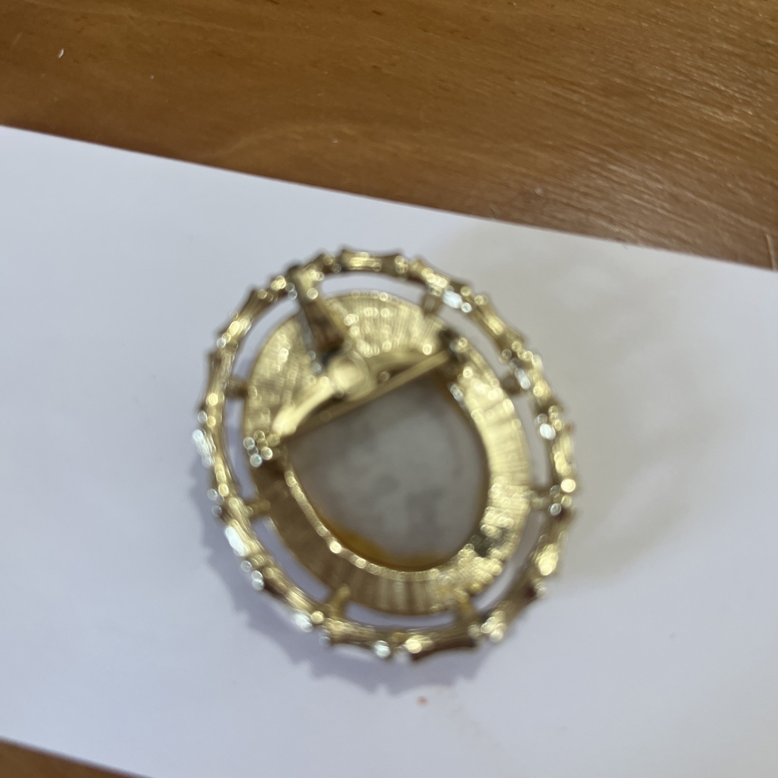 Gold Tone Cameo Brooch Oval Frame Raised Woman Profile Beauty Theme