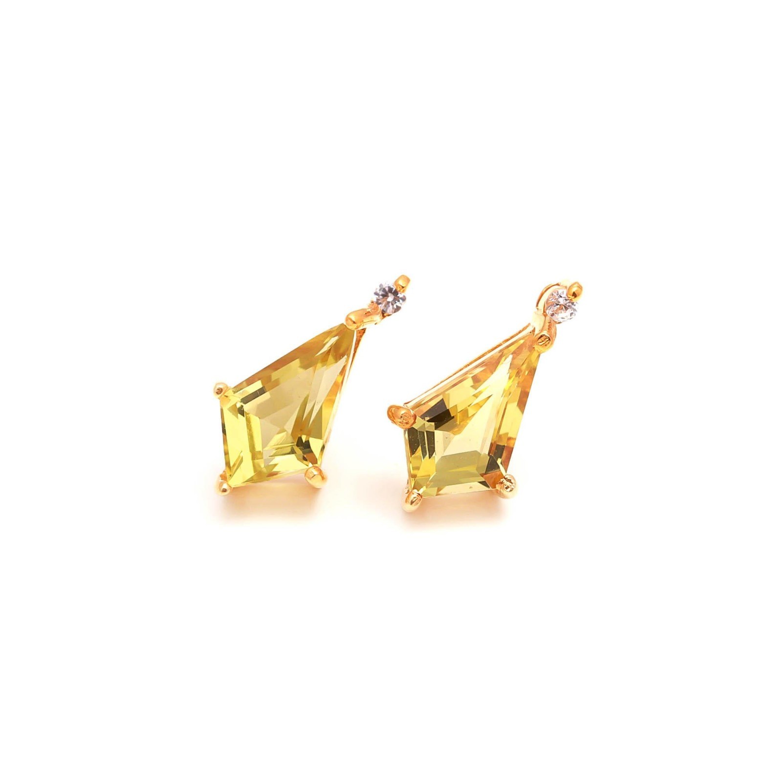Natural Lemon Quartz Kite Stud Earrings Gold Plated 925 Sterling Silver Jewelry