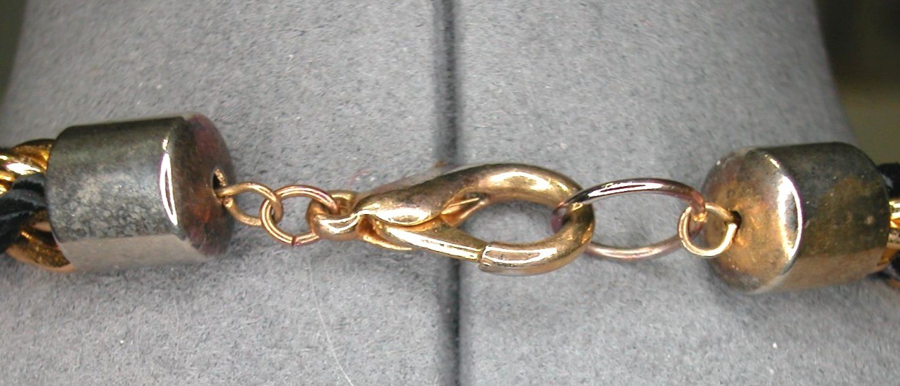 Vintage Gold Tone & Black Cord Twisted Chain Necklace 26″ Lobster Clasp