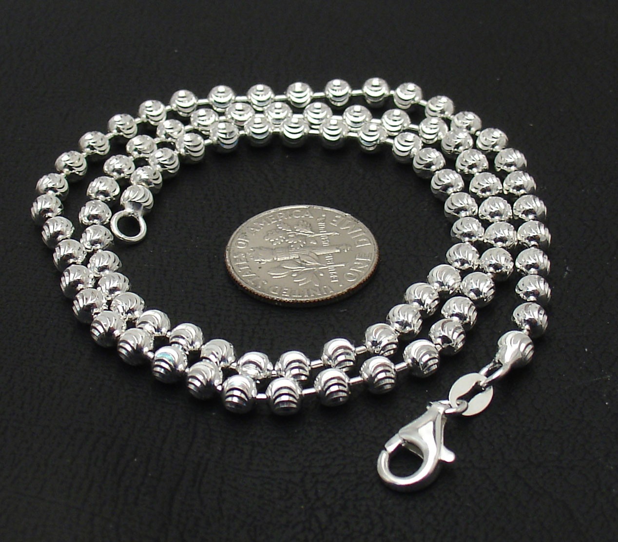 20″ 4mm Italian Moon Cut Ball Bead Chain Necklace Solid Real 925 Sterling Silver
