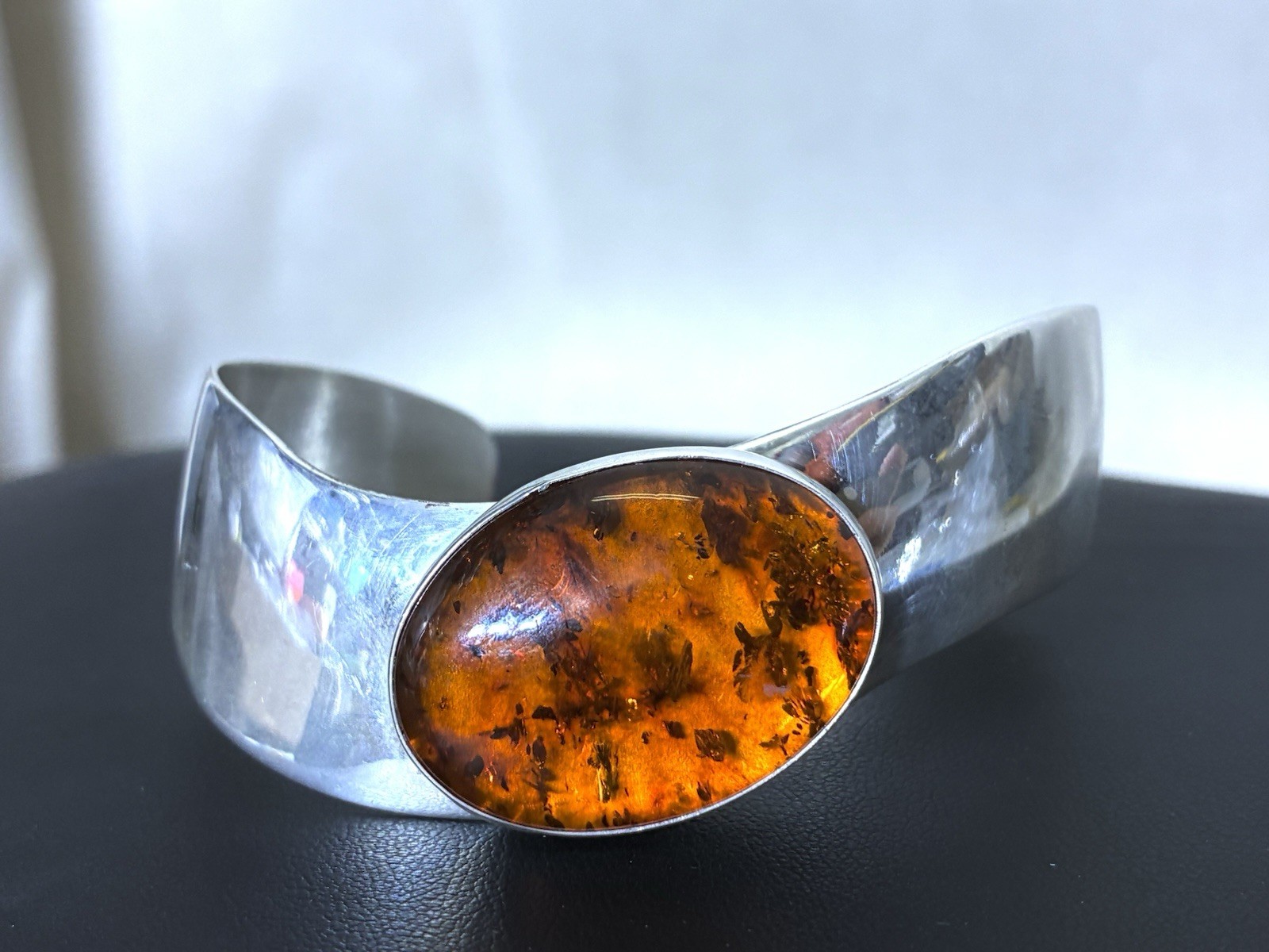 Jay King DTR Sterling Silver Baltic Amber Wide Cuff Bracelet Mine Finds 32g
