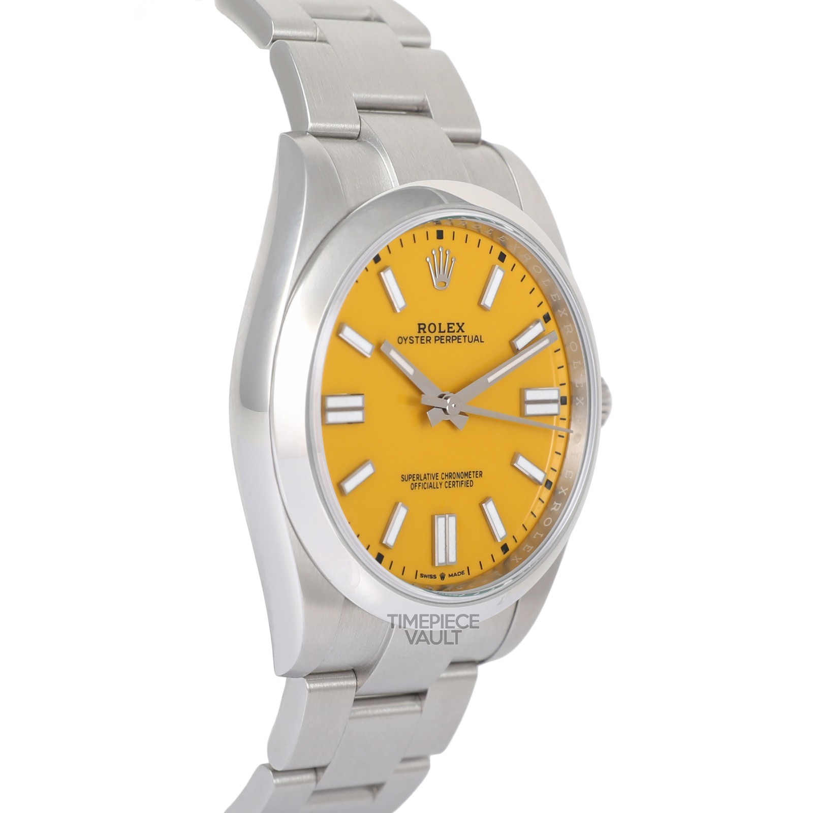 Rolex Men Oyster Perpetual 124300 Steel 41mm Watch Custom Yellow Index Dial B&P