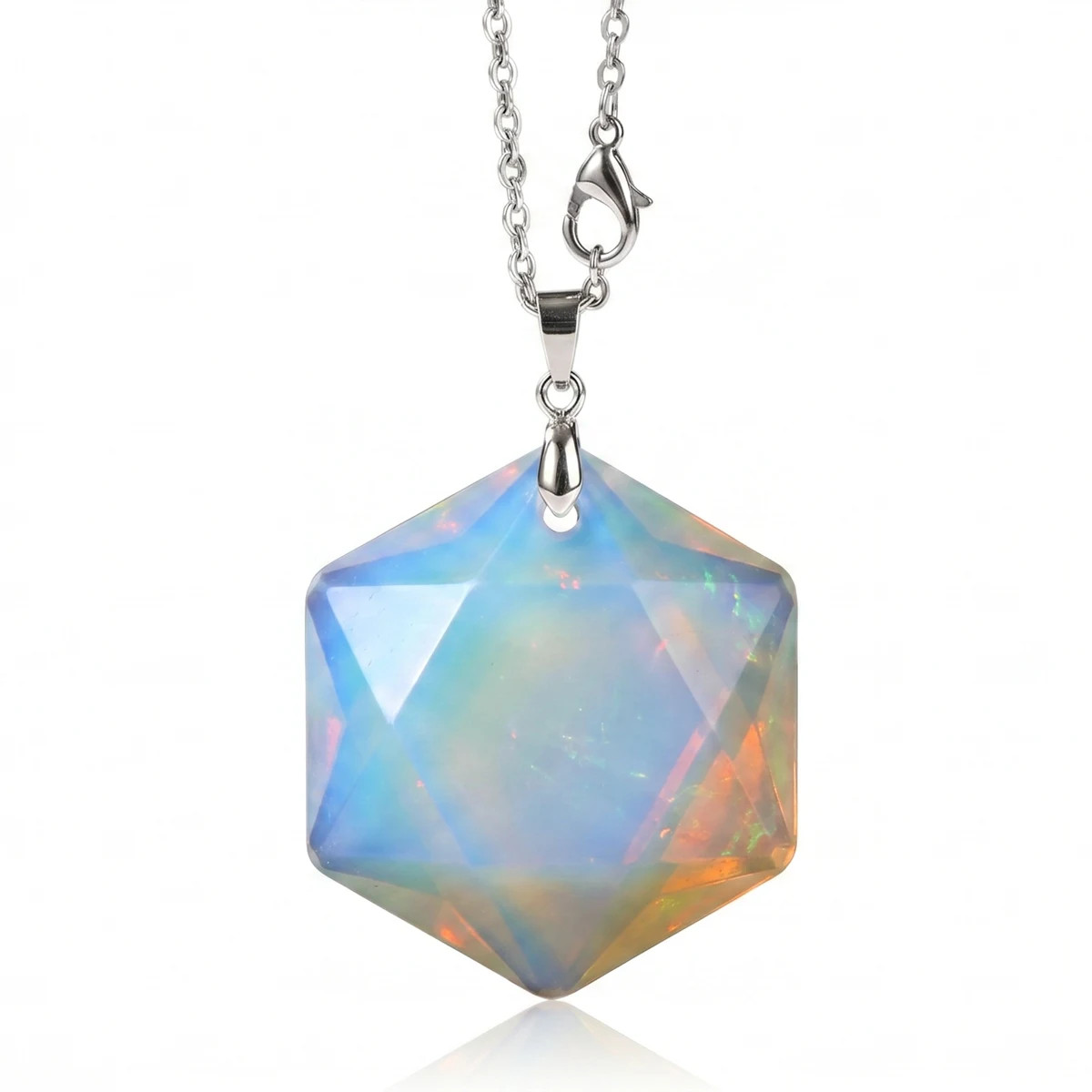 6PCS 22mm Faceted Hexagon Natural Stone Necklace Healing Crystal Pendant