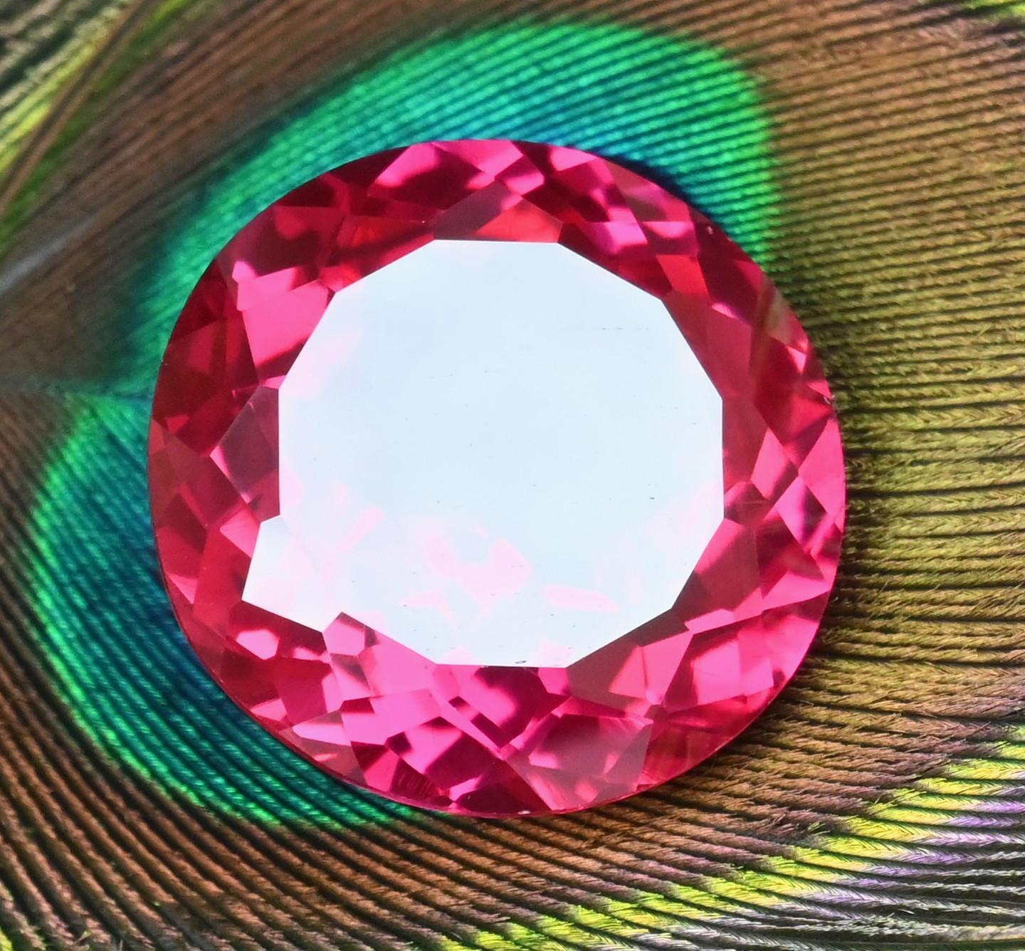 RARE 53.90 Ct Natural Mogok Pink-Red Ruby Round Certified Flawless Gemstone