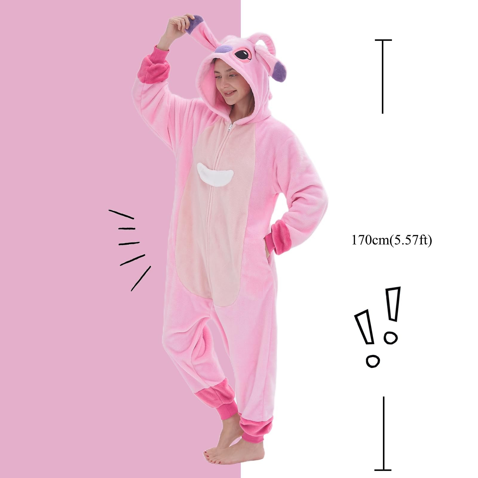 GONAAP Pink Animal Bodysuit Pajama XXL Unisex Adult Pajamas Costume Cosplay