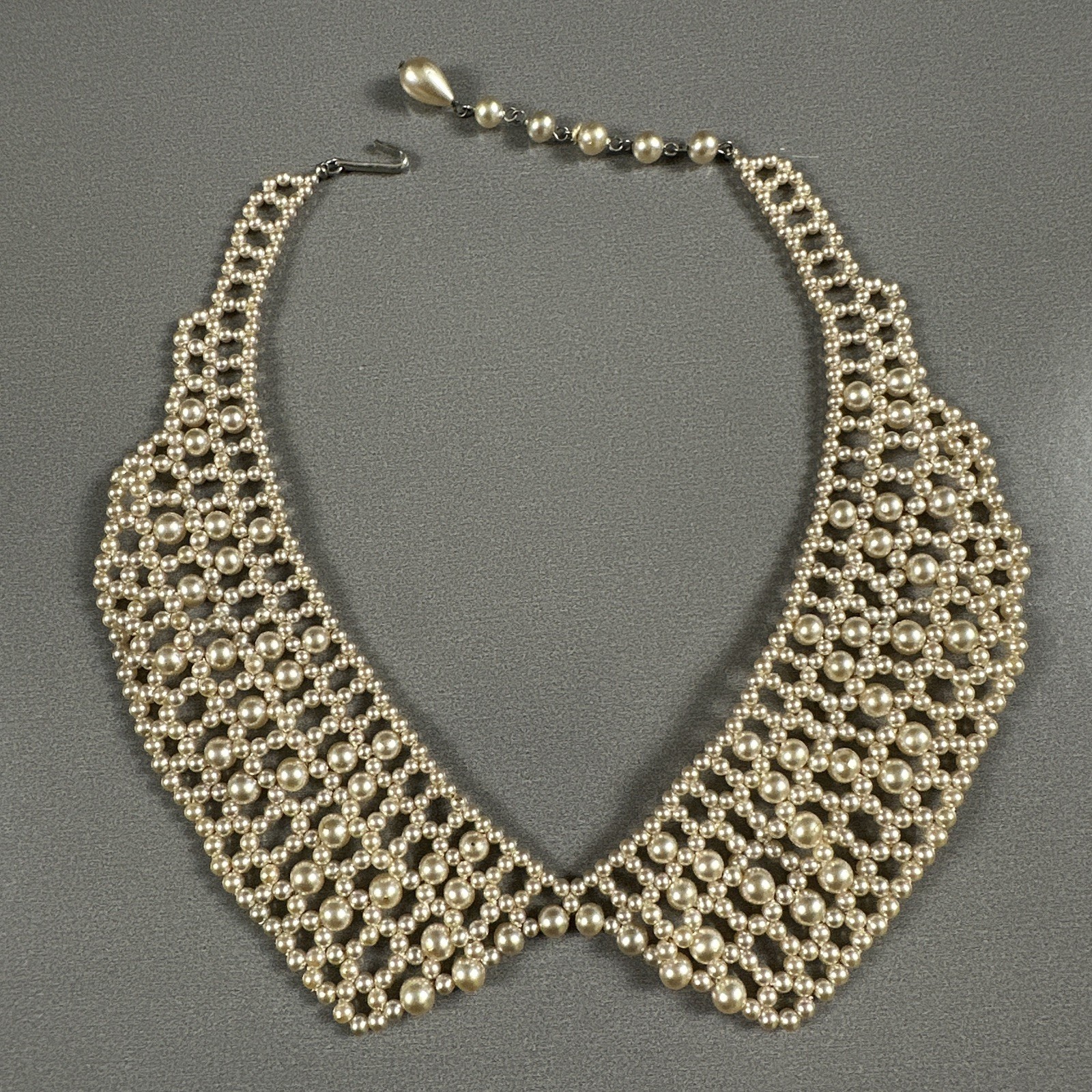 Vintage Beaded Necklace Bib Collar Choker Cream 13″