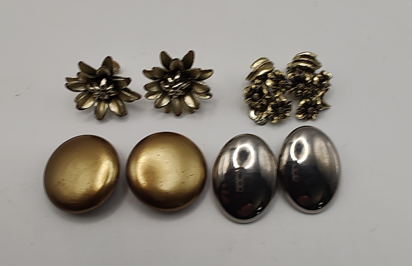 Vintage Earrings Clip And Screw On Gold, Silver Tone Set Of 4