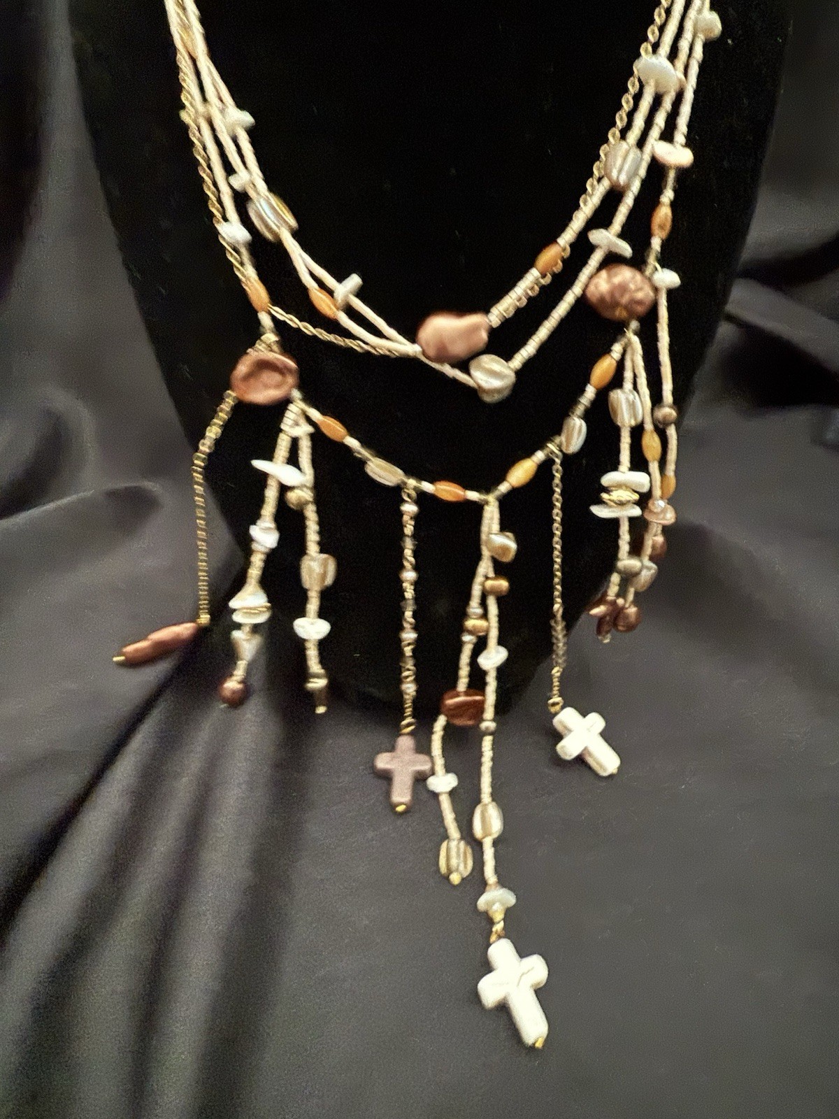 New Free People Ariana Ost Something Beautiful Necklace Beaded Charms Cross $68