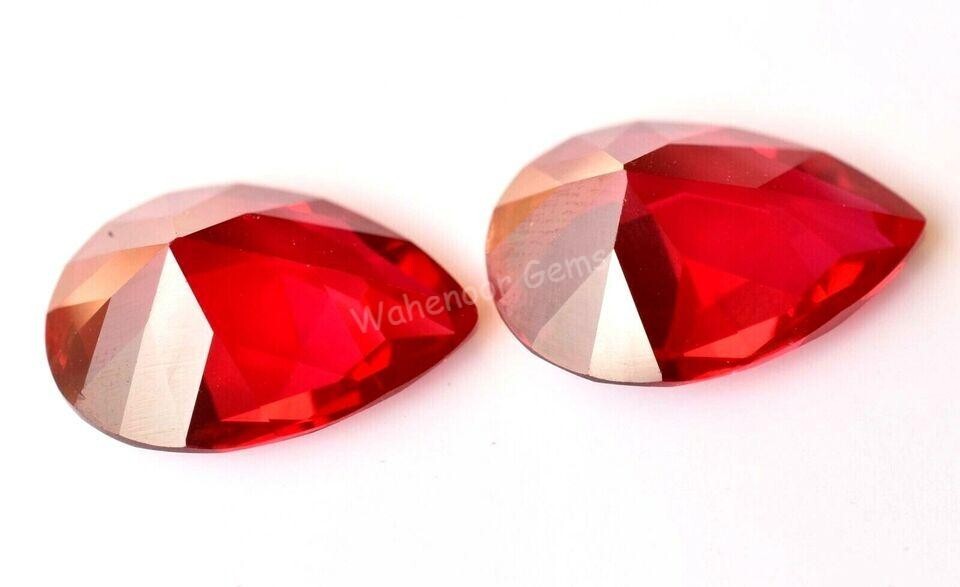 Pair Natural Mogok Red Ruby Pear 18.00×13.00 mm AAA+ Certified Treated Gemstone