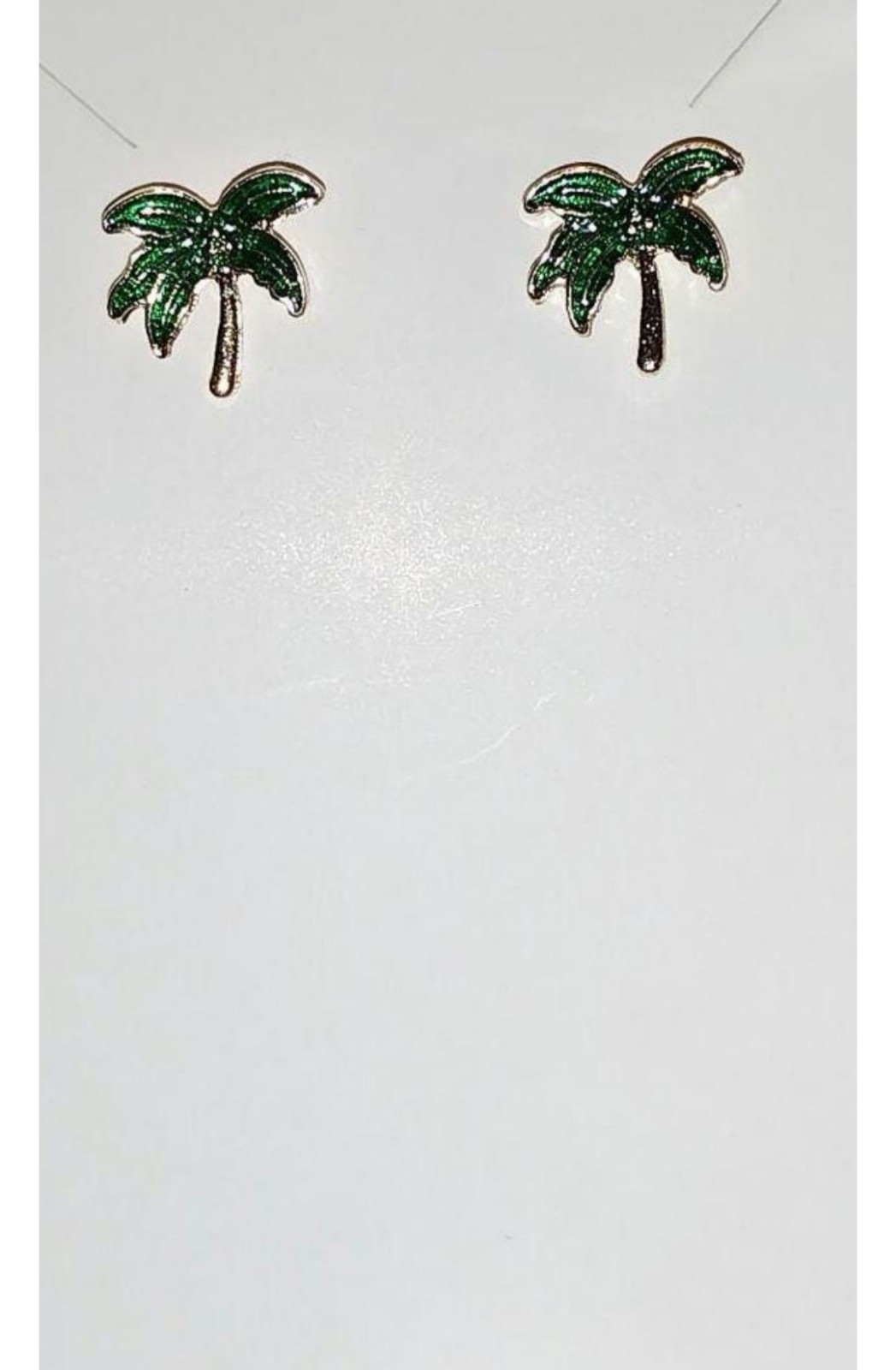 Tropical Plant Vivid Green Leaf Palm Tree Trunk Gold Tone Stud Earrings