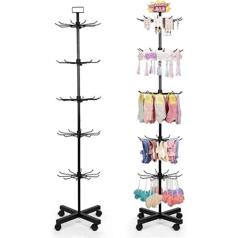 Metal Five-Tier Rotating Display Stand Accessories Hats Jewelry W/ Wheels New