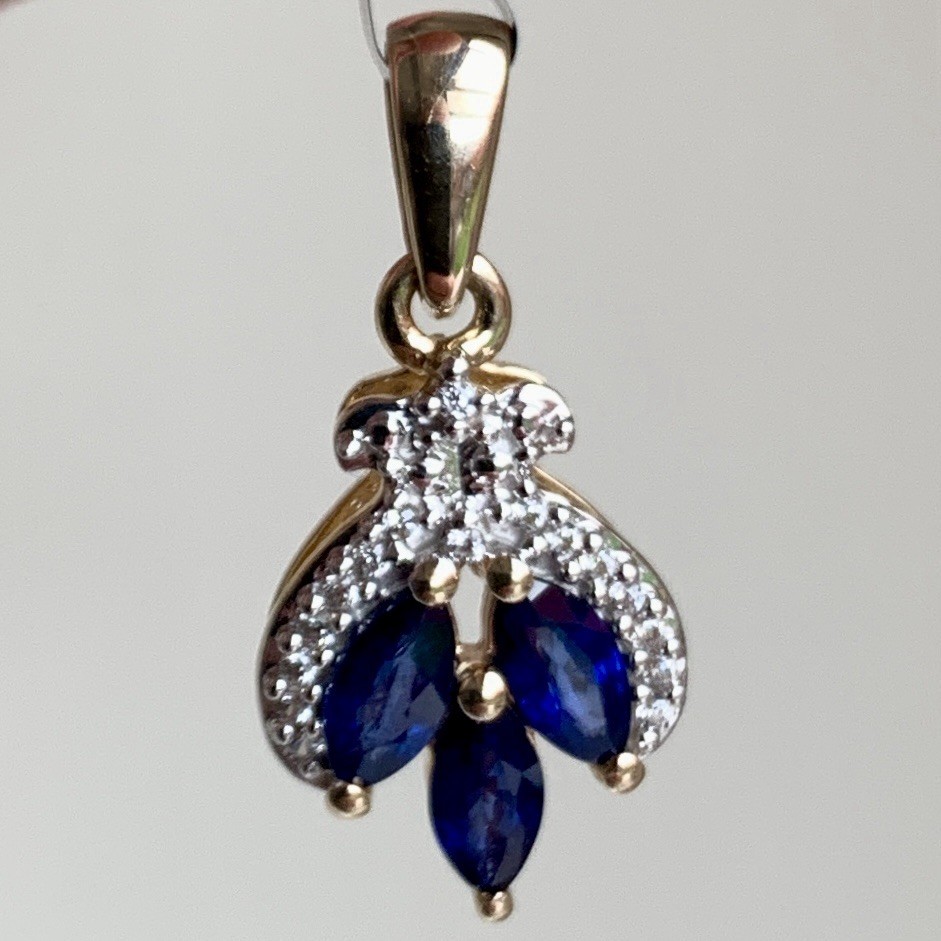 10ct Gold Sapphire Topaz Pendant 10k 417 Hallmarked 9ct 9K 375 1.85g 24 X 12mm