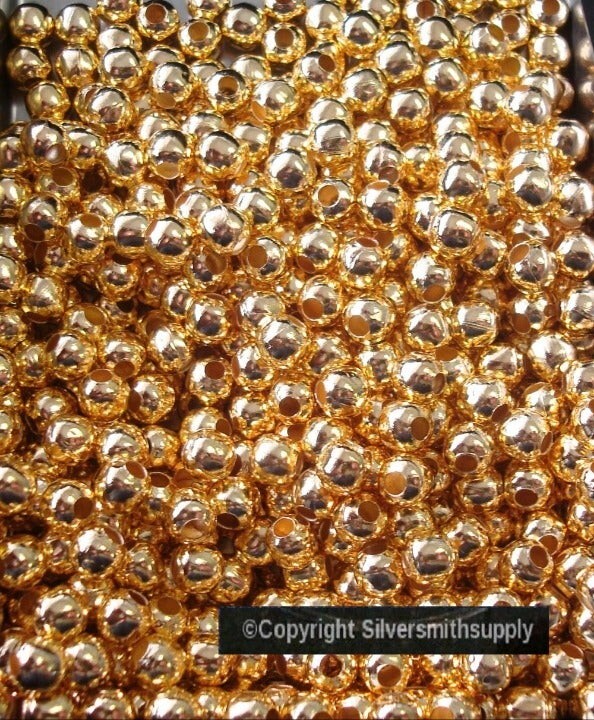 100 Spacer beads 5mm round GOLD plated lrg hole jewelry spacer beads FPB159