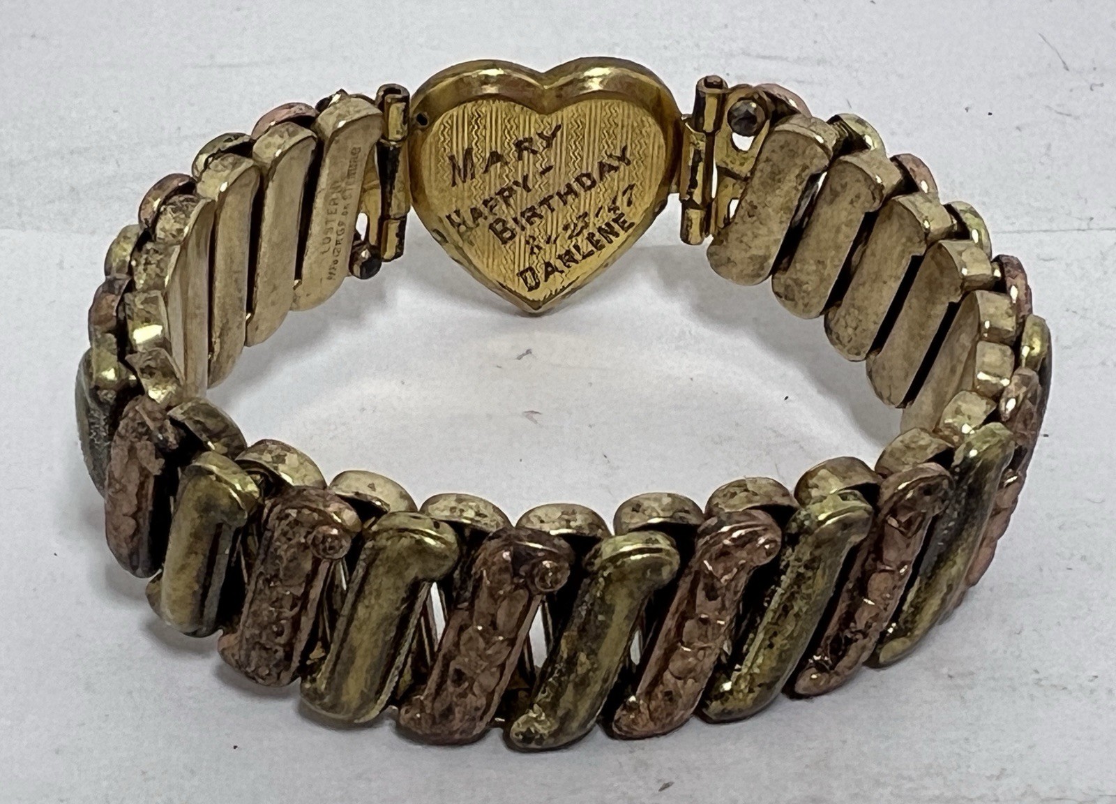 Vintage 1940s Lustern Sweetheart Sterling Silver Gold Filled Expansion Bracelet