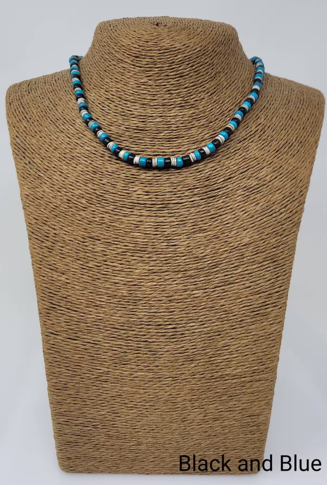 Puka Beaded Necklace Wooden Beads Gray Shell Unisex Black Blue Pink Yellow 16″