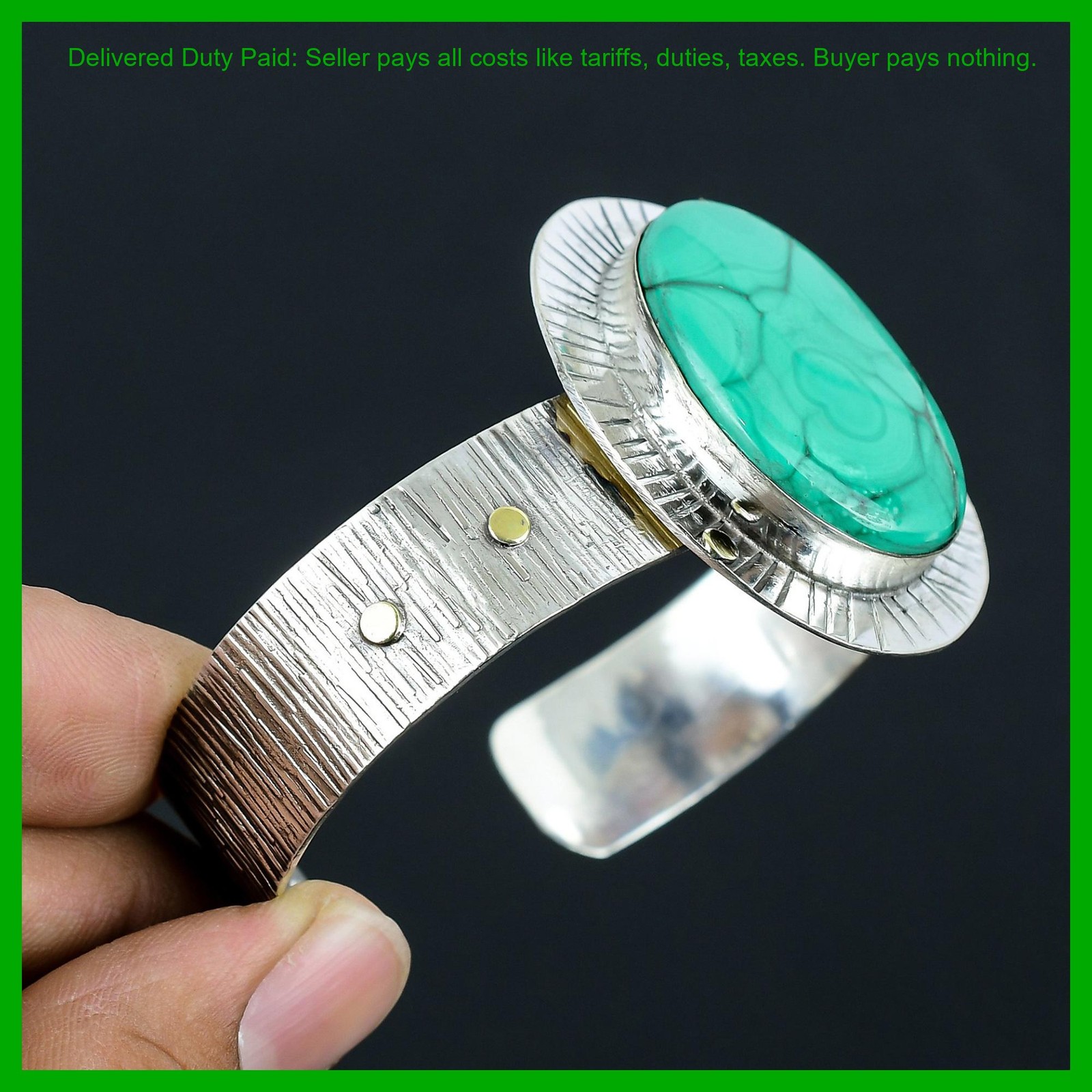 925 Silver Natural Malachite Birthday Gift Anniversary Handmade Trendy Bangle