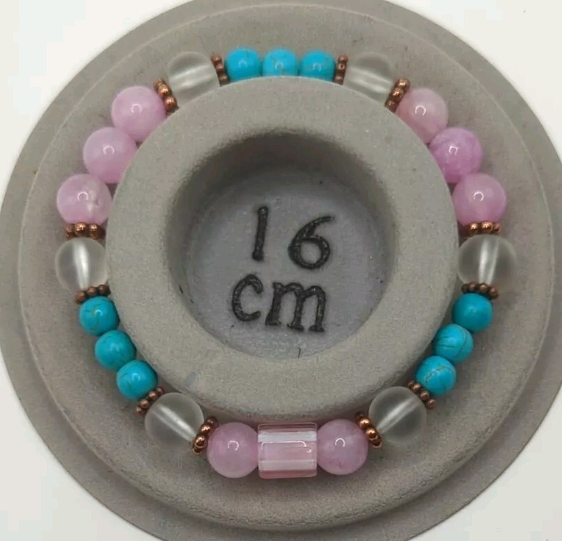 Pink / Blue 6-8mm Beaded Stretch Bracelet (16cm) Small Wrist
