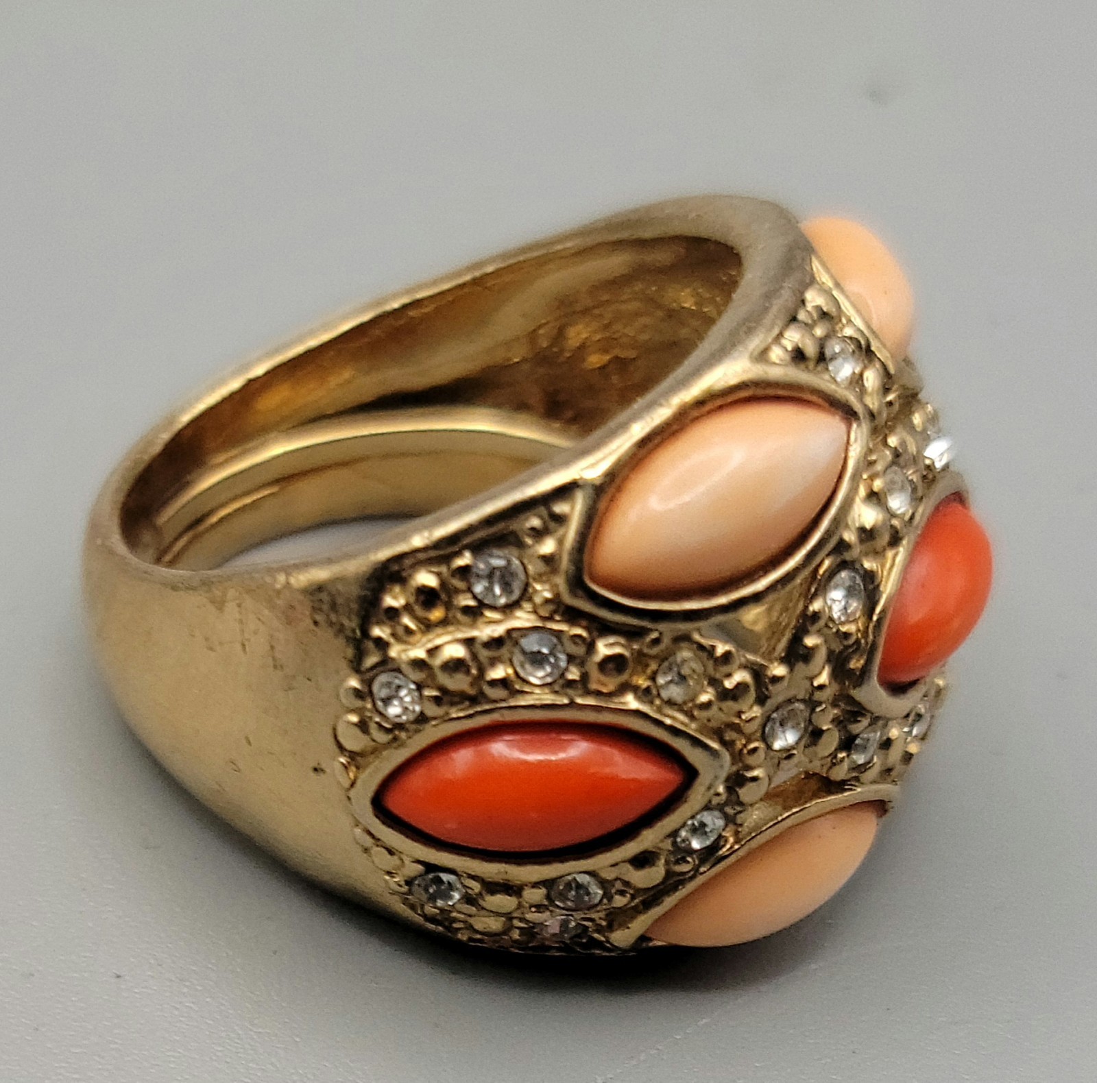 80s VTG Hollywood Glam Landau Signed Rhinestone Ring Chunky Cocktail Adjustable