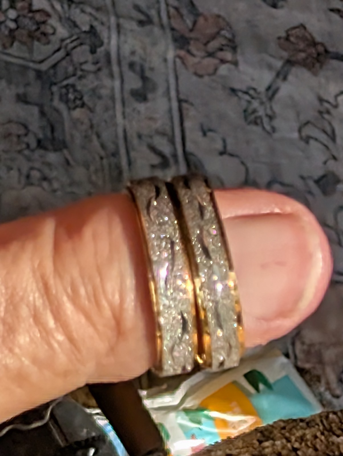 Gold & Silver Color Engagement & Wedding Ring Set – Created Diamond, Etched