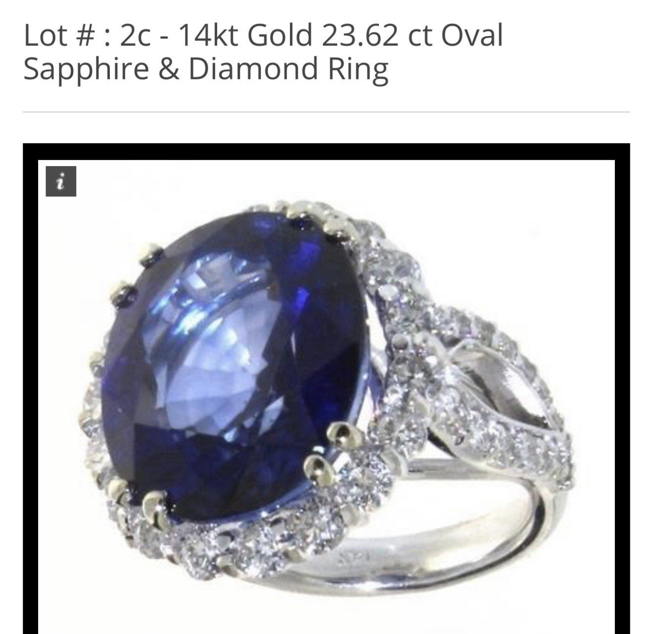 AIGL Certified 14kt Gold 23.62 ct Oval Natural diffused Sapphire & Diamond Ring