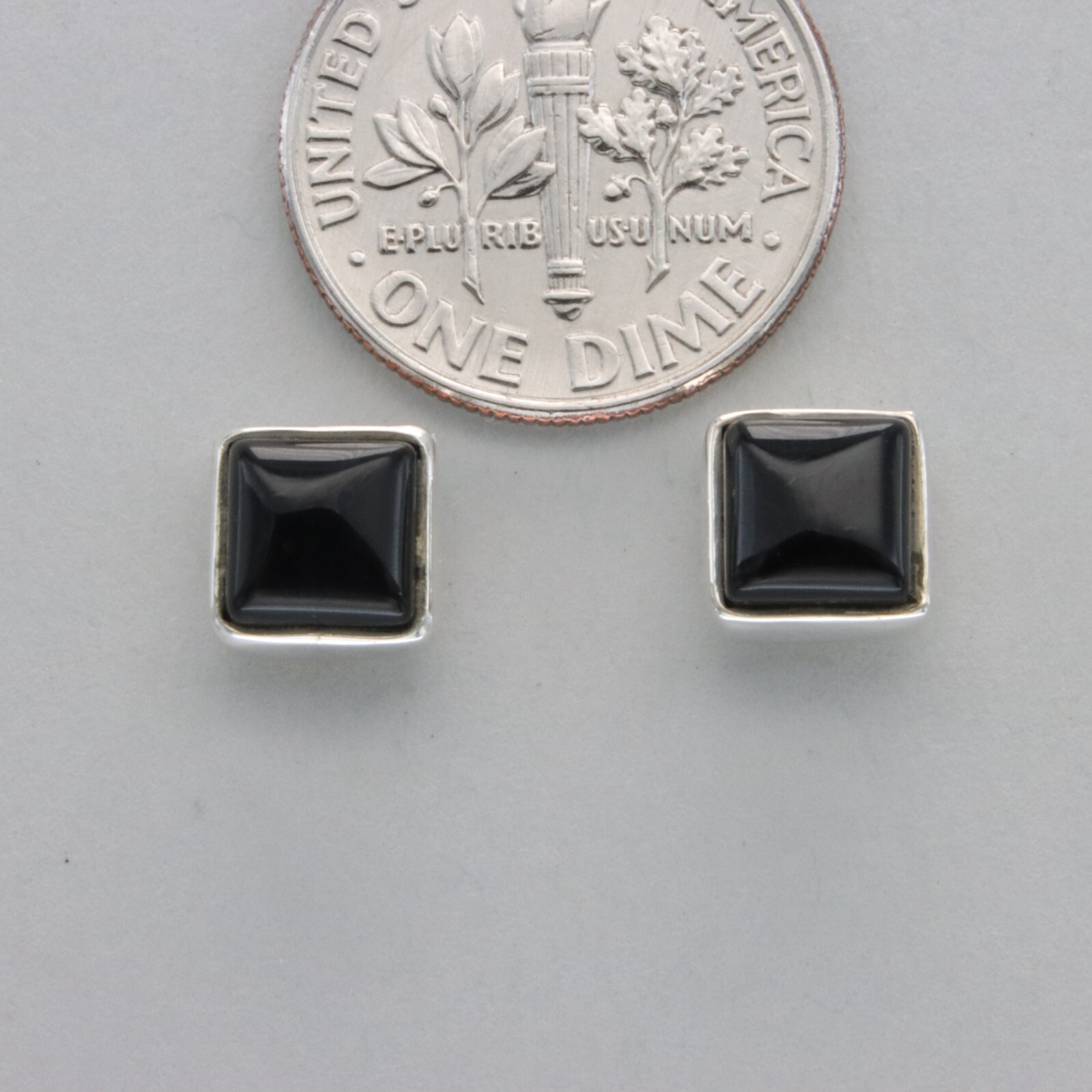 Square / Rectangle BLACK ONYX Post Stud Earrings – 925 STERLING SILVER #10e
