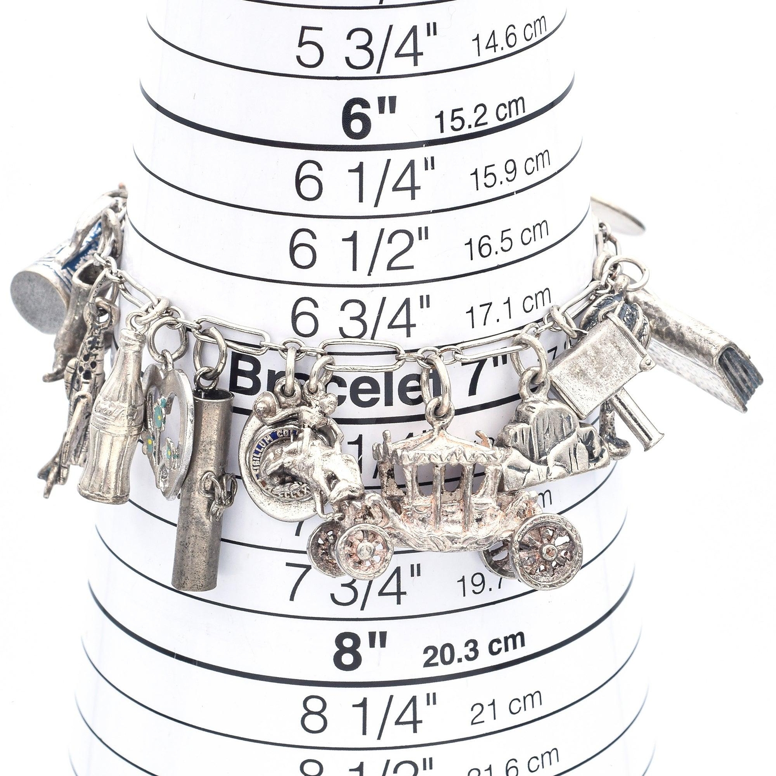 Beau Gothic Kinney Wells Sterling Silver Airplane Equestrian 19 Charms Bracelet