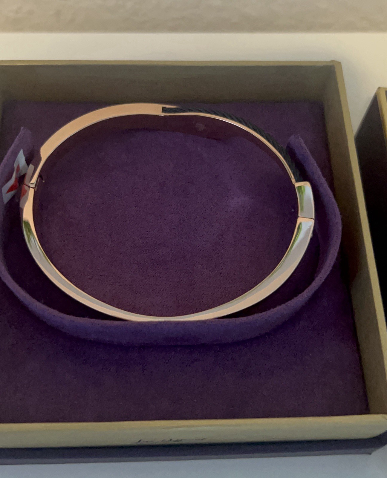 NEW Sz XLCharriol RoseGold tone Steel PVD Black Cable Shoreline Bangle Bracelet