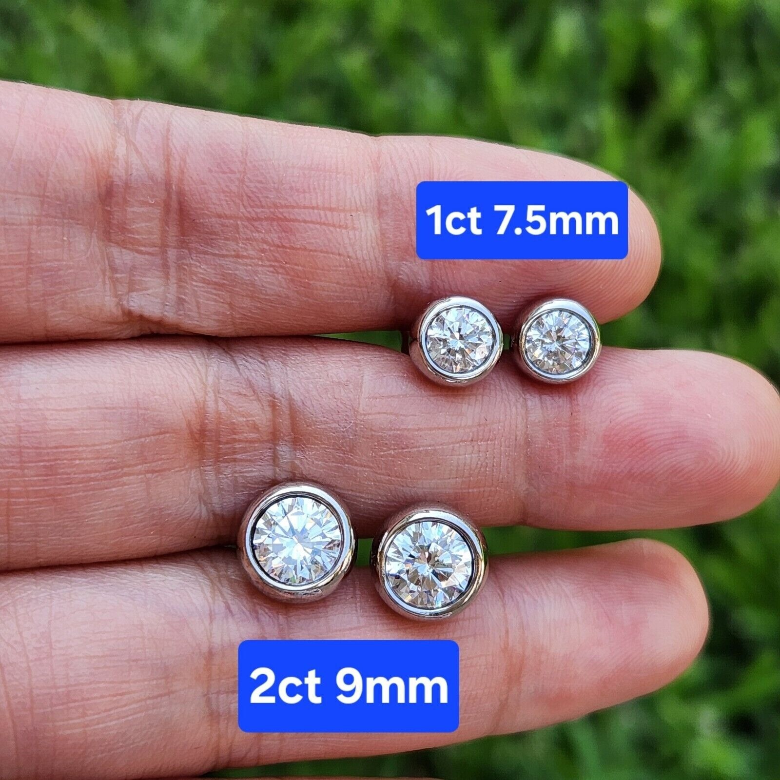 1ct Bezel Set Moissanite 7.5mm Stud Earrings Push Back Real Solid 925 Silver Men