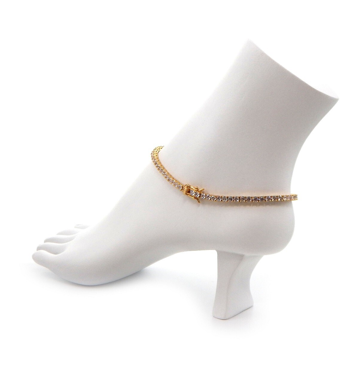3mm 12″ Tennis Chain Anklet Cubic Zirconia Ankle Bracelet 14k Gold Plated.