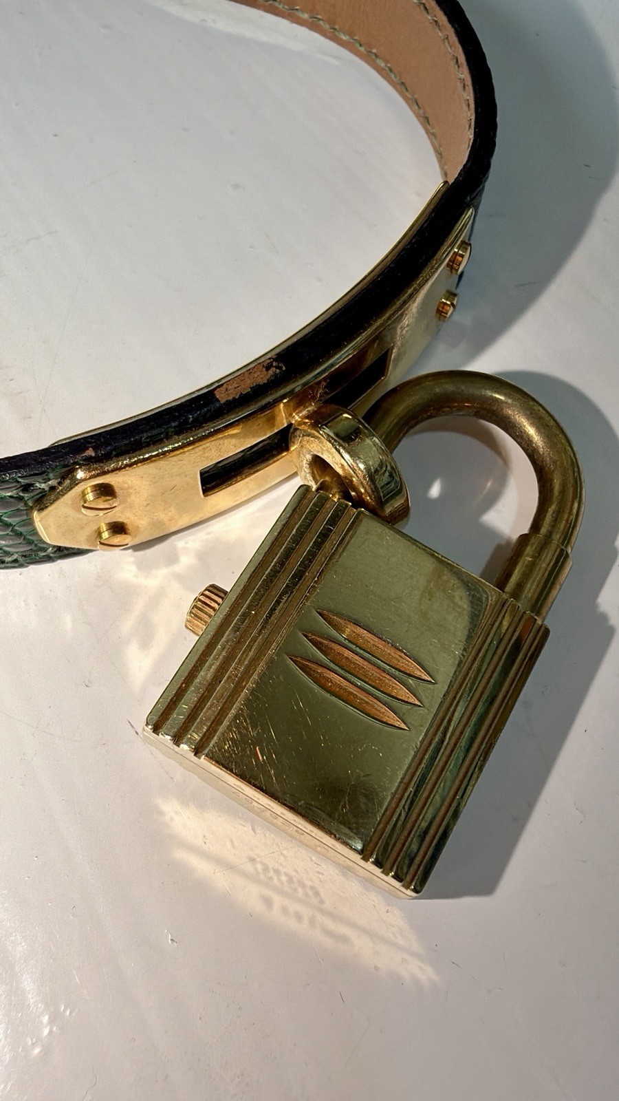Hermes Kelly Watch Green Lizard Leather Strap Size 7