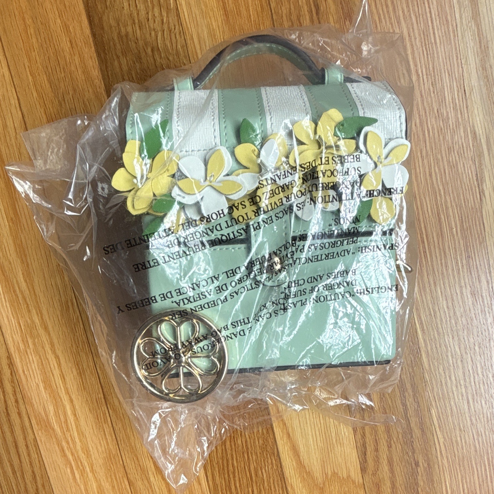 Kate Spade Floral Novelty Jewelry Box, Faux Leather Lined, Green White Yellow