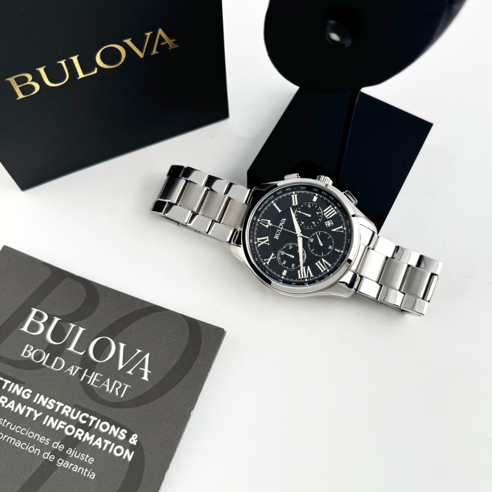 Bulova Wilton 96B288 Chronograph Quartz Black Dial Leather Strap Men’s Watch