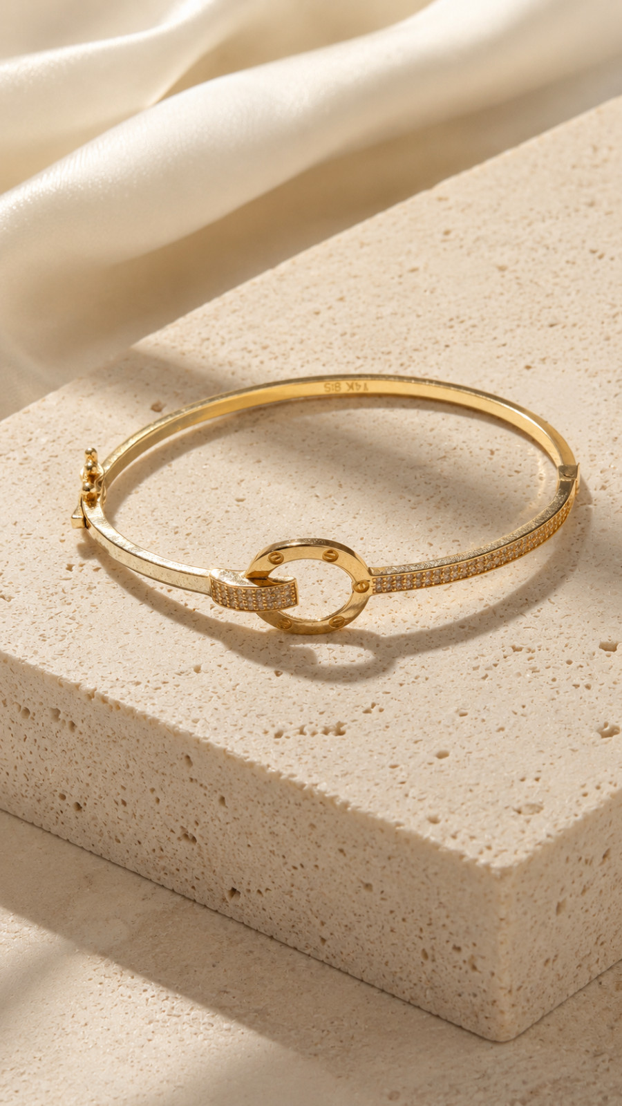 14K Gold Open Pavé Circle Bangle
