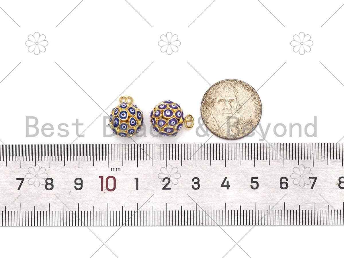 Enamel Colorful Evil Eye On Round Ball Shape Pendant, 18K Gold Filled Enamel