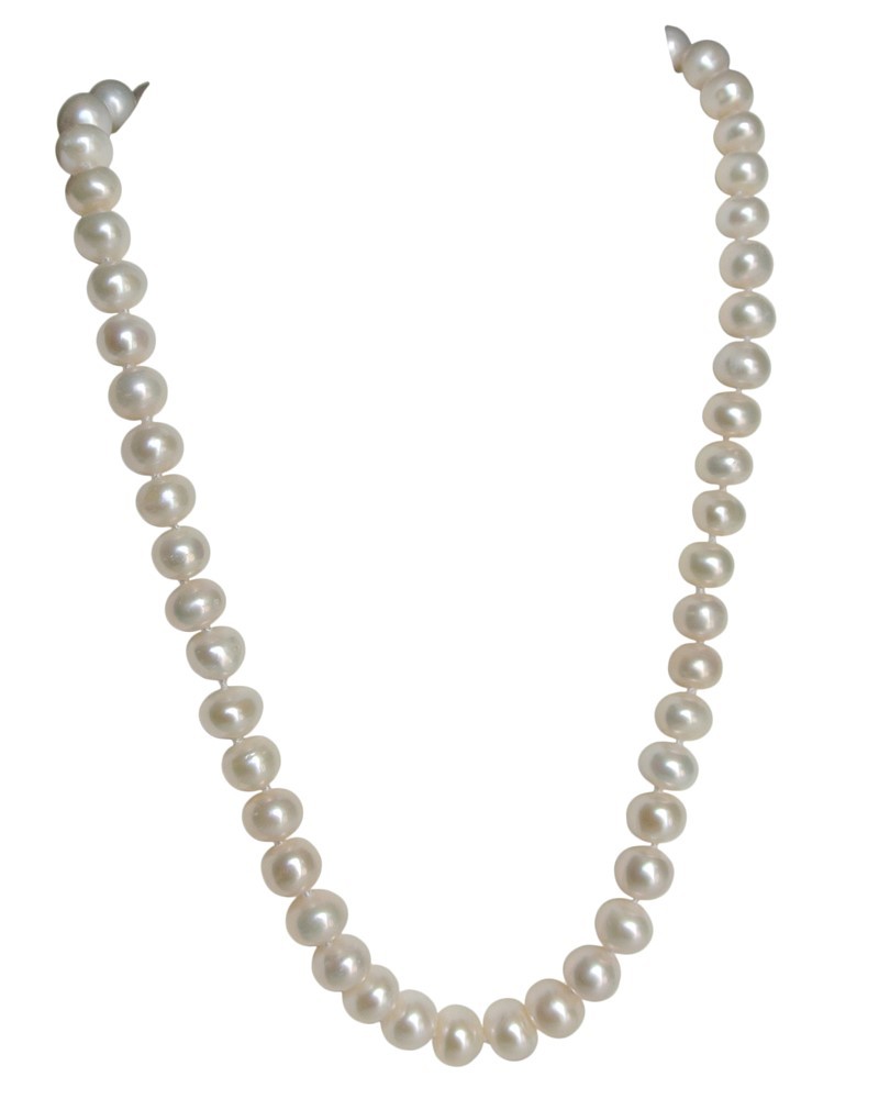 Long 24 Inch Genuine 7-8mm White Pearl Necklace Cultured Freshwater