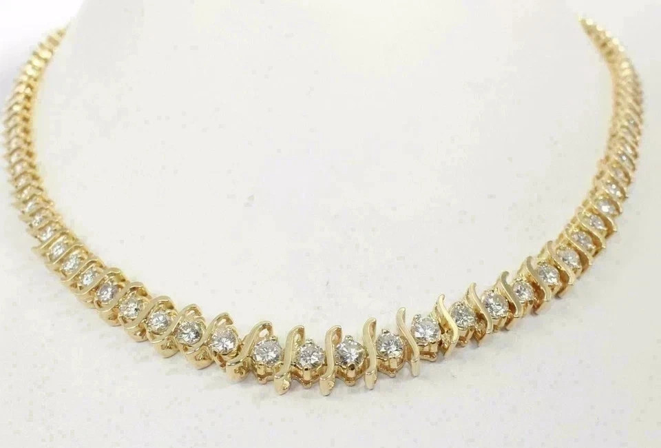 15 TCW Round Lab Created S Link Tennis Necklace 14k Yellow Gold Plated