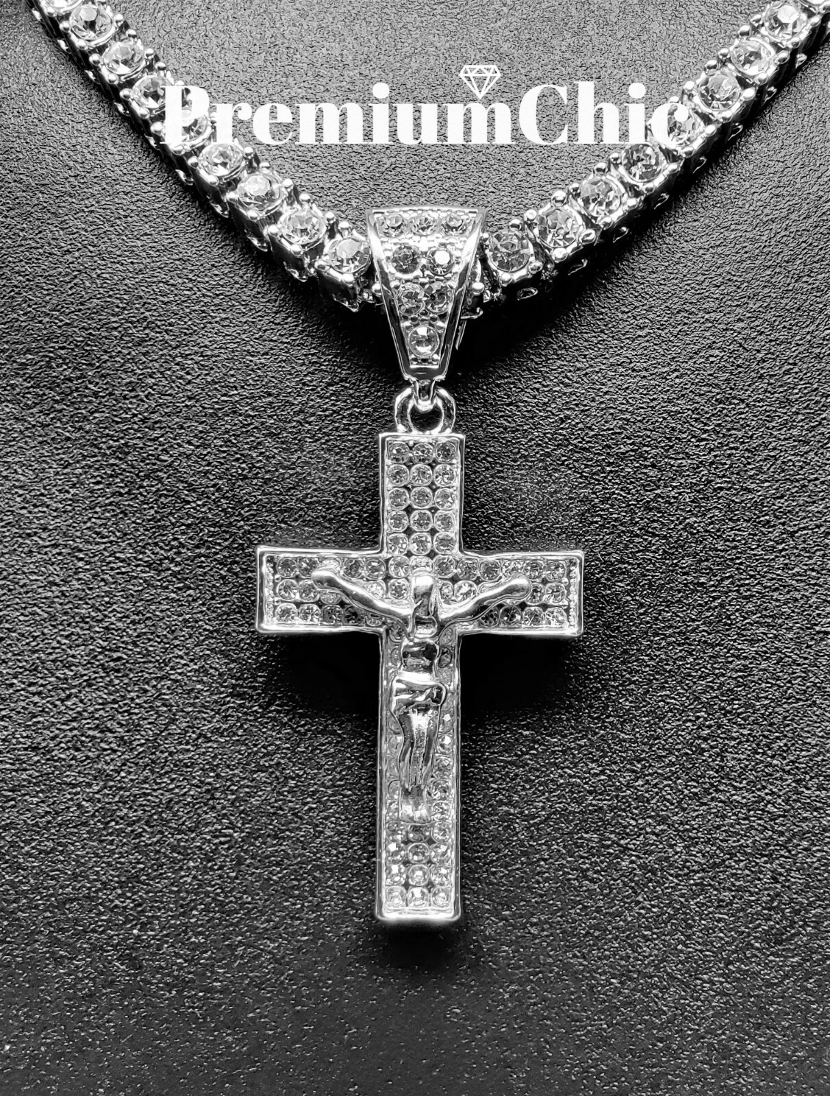 Jesus Cross Pendant 5MM Tennis Chain Necklace Choker Link Plated CZ Jewelry