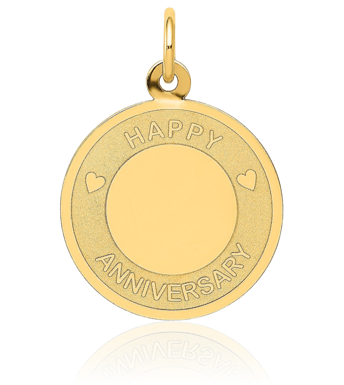 14K Solid Yellow Gold Medium Happy Anniversary Heart Medal Pendant Necklace