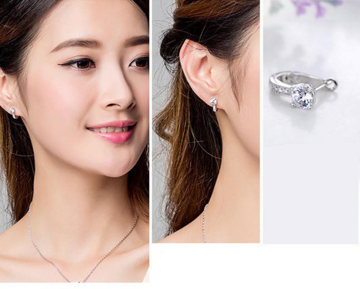 Women Girl 925 Sterling Silver CZ U Shape Hoop Earrings S925 Stamped Gift K6