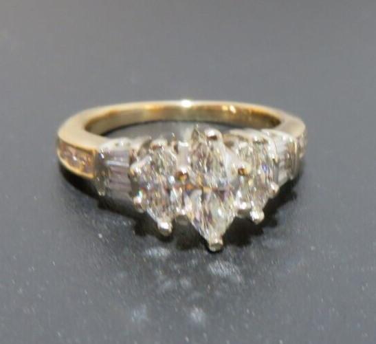 14K 2TONE MARQUISE DIAMOND ENGAGEMENT RING 1.00 tcw SZ 4.5 4.39 grams (G132902)