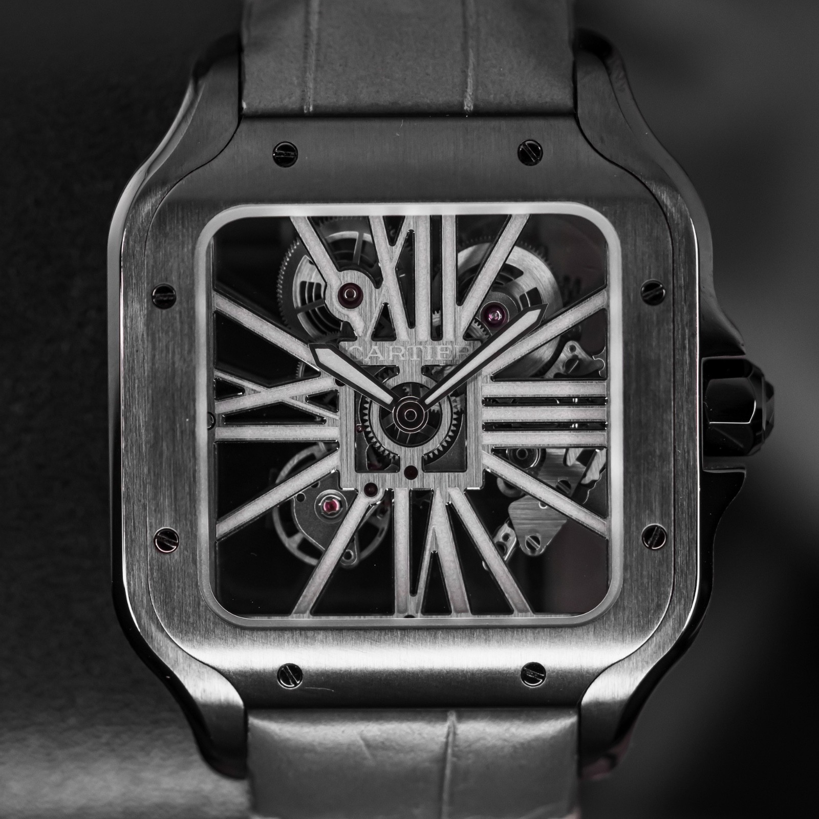 Cartier Santos WHSA0009 ADLC Coated Stainless Steel Excellent Condition B&P