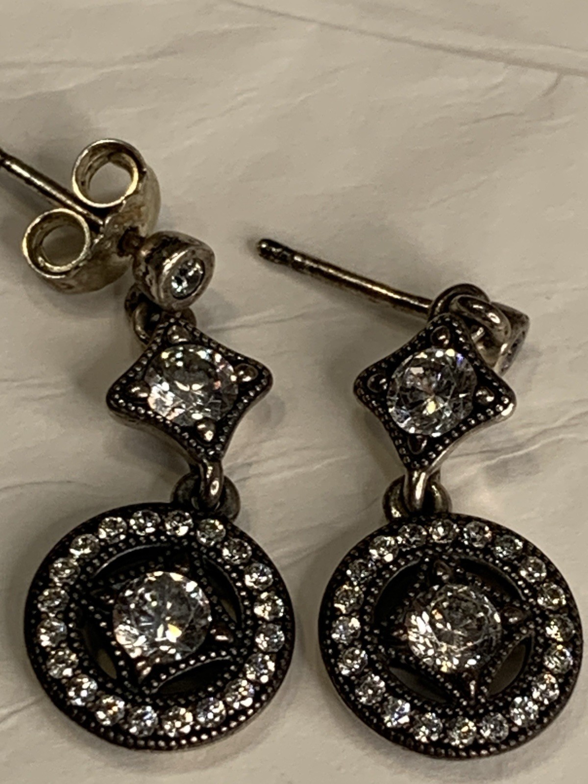 Vtg Allure Pandora Sterling Silver Zirconia Necklace Pendant Dangle Earrings Set