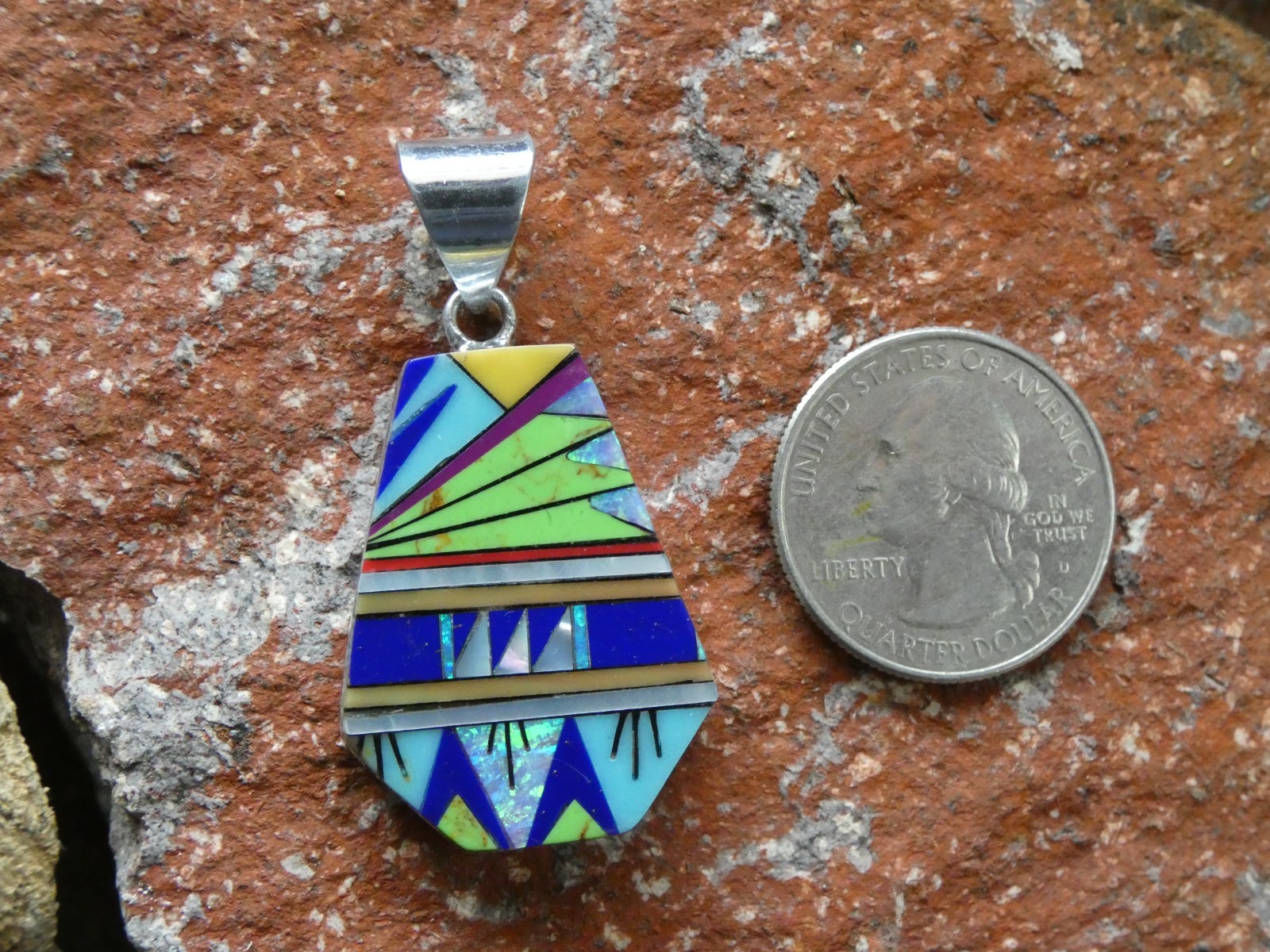 Southwestern Micro Inlay Gemstone Sterling Silver Aluminum Alloy Pendant AT5