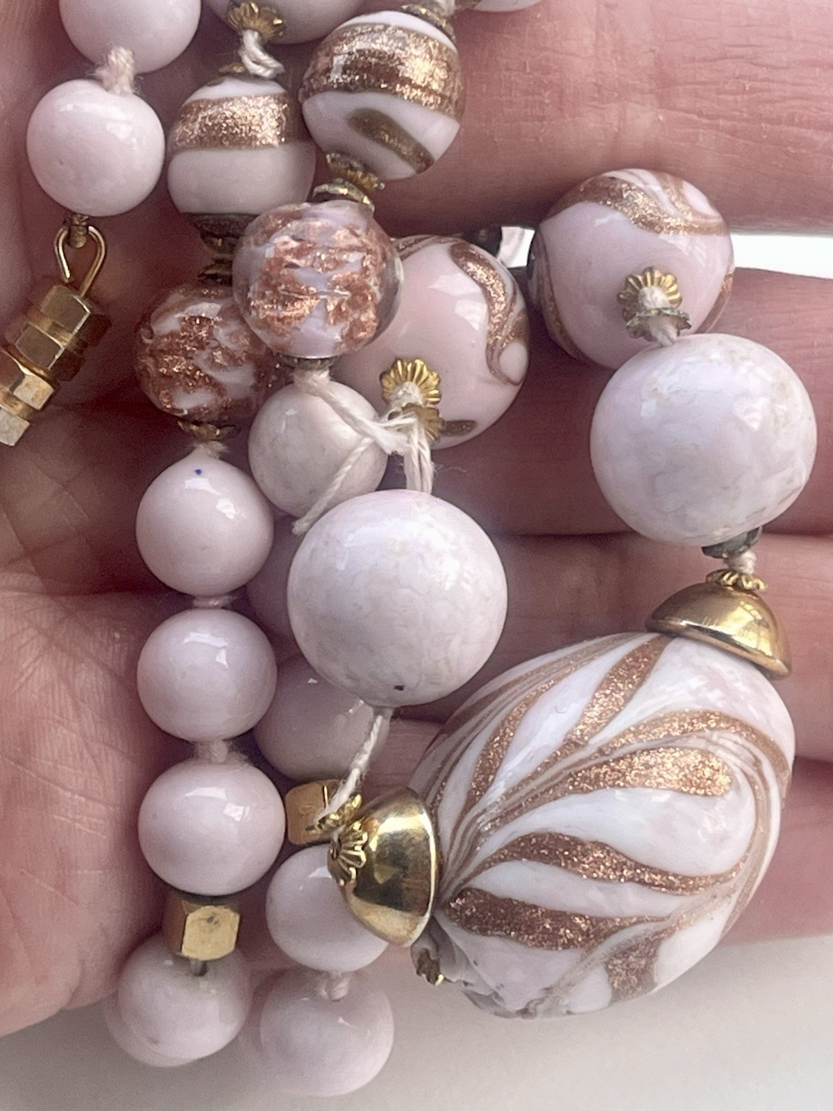 VIntage Venetian Glass Necklace BEADS ONLY Pink Aventurine Beautiful Whole Set