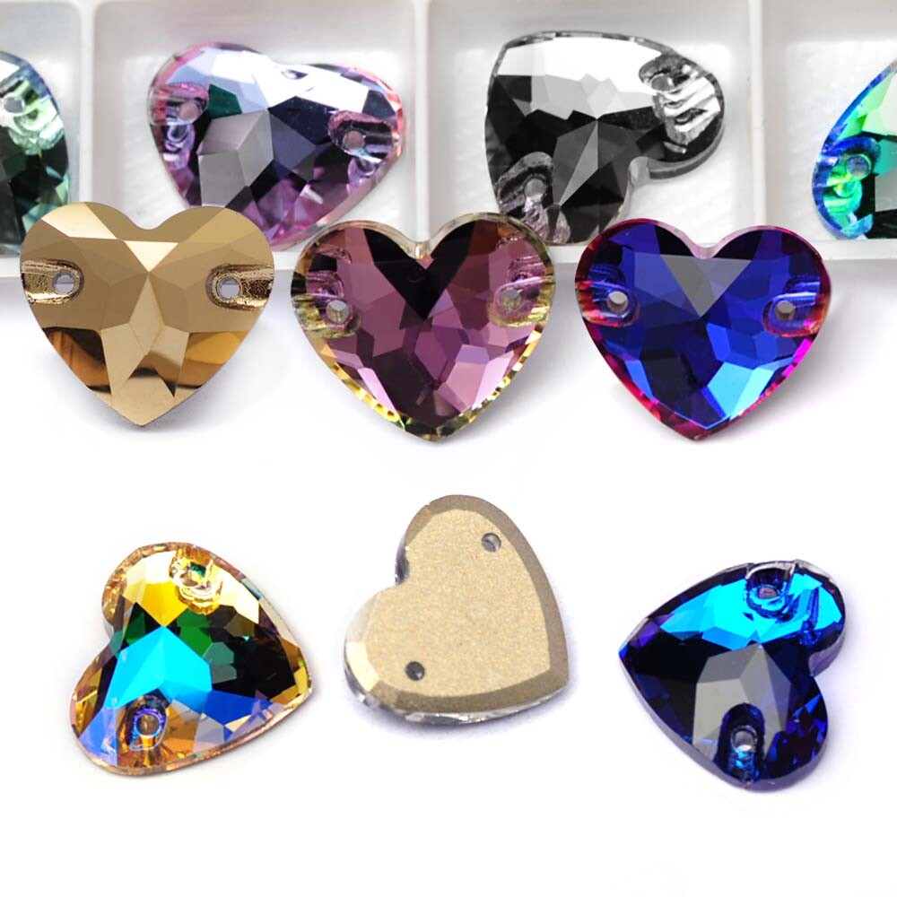 Heart Shaped Strass Edges with Chamfers K9 Glass Rhinestones Sew-On Decorations