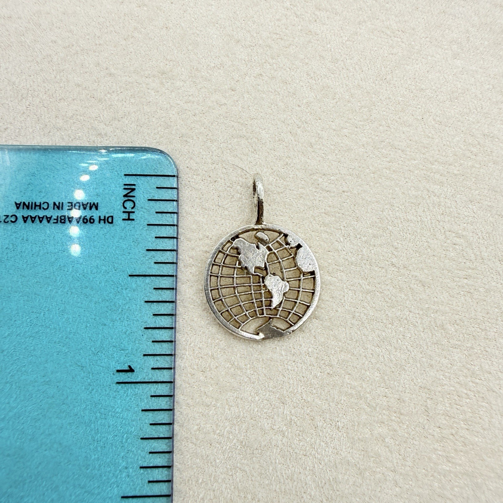 Vintage Sterling Silver World Map Globe Round Pendant Charm Jewelry