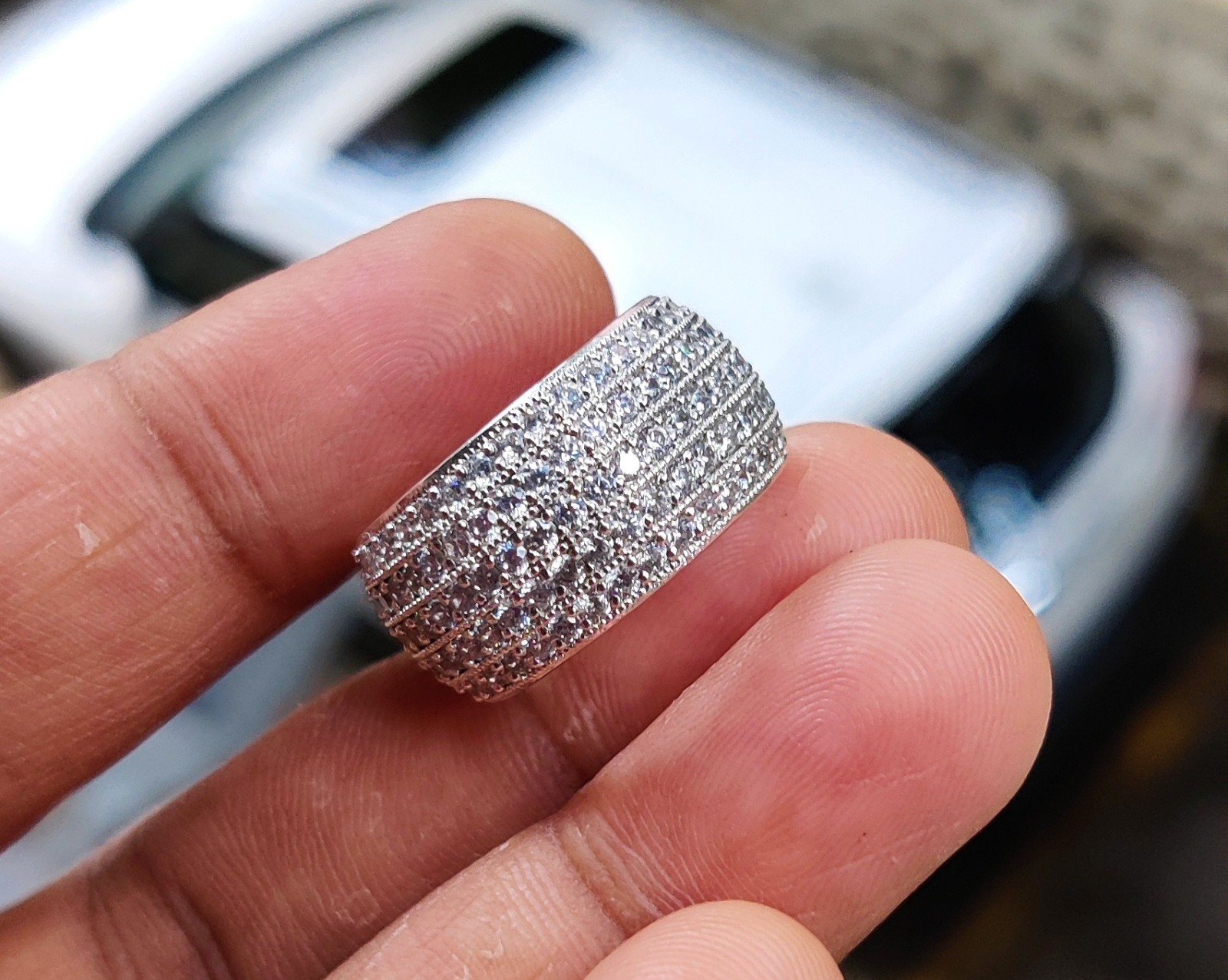 1.50Ct Round Lab-Created Diamond Cluster Wedding Band Ring 14K White Gold Plated